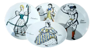 Piero Fornasetti Porcelain Commedia Dell'arte Plates - S/4