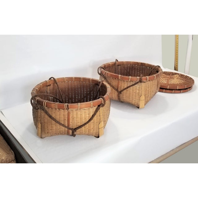 Large Authentic Vintage Mid Century Japanese Fishing Baskets a Pair