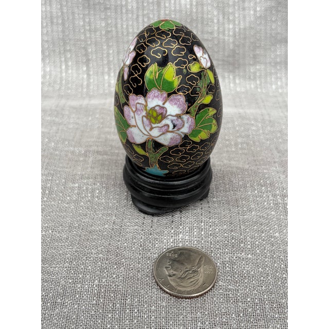 Vintage Cloisonne Egg and Wood Stand For Sale - Image 9 of 12