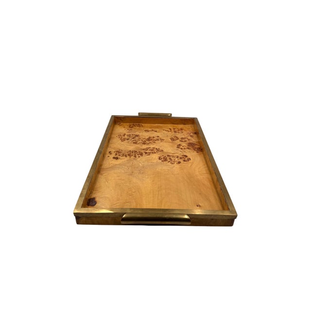Brass Hollywood Regency Brass & Burl Tray, Italy 1970s For Sale - Image 8 of 14