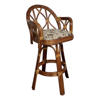 Mid 20th Century Rattan Backed Swivel Bar Stool For Sale