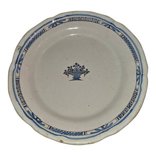 Antique Blue and White Faience Rouen Plate For Sale
