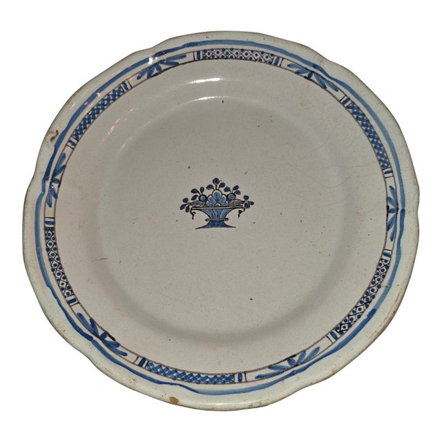 Antique Blue and White Faience Rouen Plate For Sale