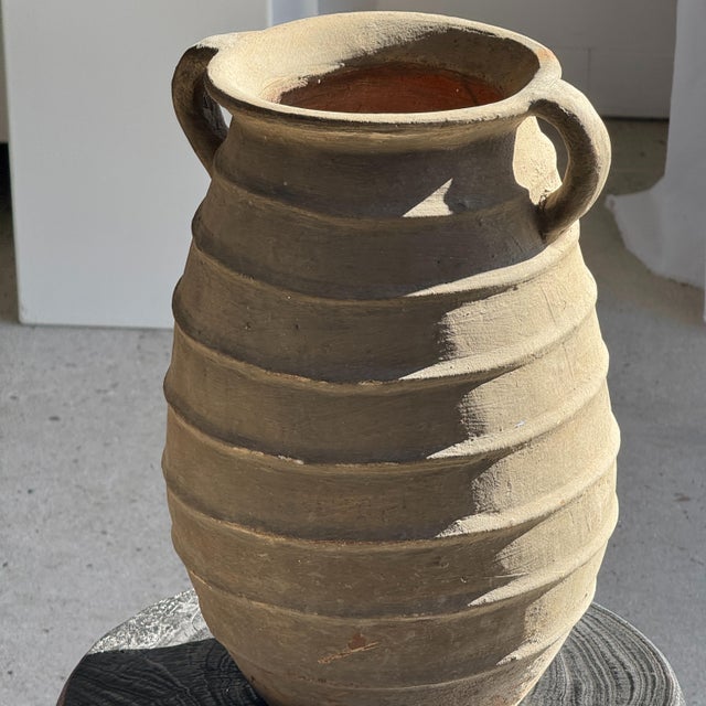 Large Ovoid Vase with Double Handles and Raised Grey-Beige Ridges, 1980s For Sale - Image 4 of 11