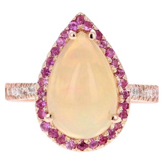 3.75 Carat Pear Cut Opal Pink Sapphire Diamond 18 Karat Rose Gold Ring, size 7 For Sale