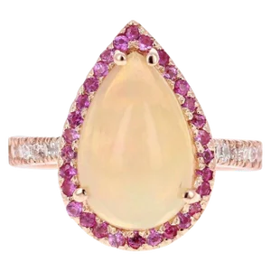 3.75 Carat Pear Cut Opal Pink Sapphire Diamond 18 Karat Rose Gold Ring, size 7