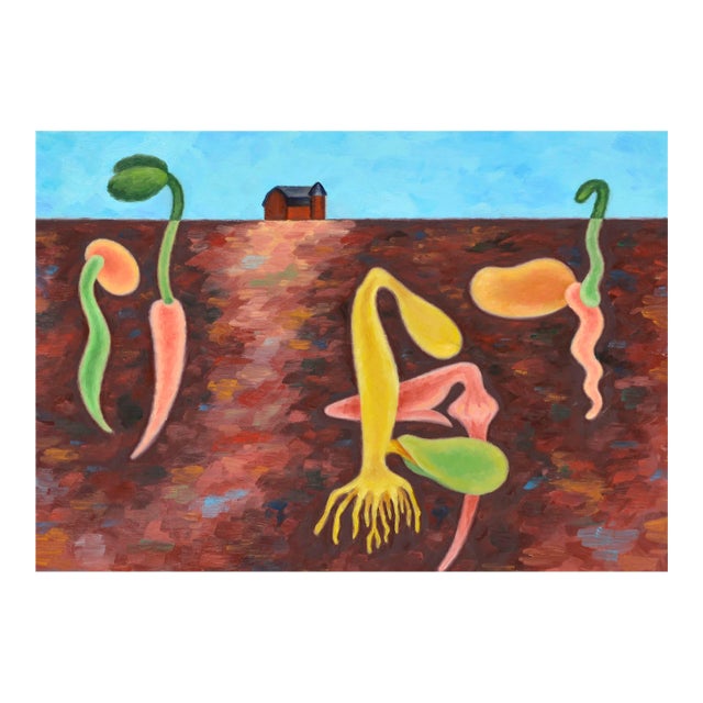 Spring Has Sprung on the Farm - Abstracted Landscape in Oil on Masonite by Eleanor Perry For Sale