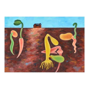 Spring Has Sprung on the Farm - Abstracted Landscape in Oil on Masonite by Eleanor Perry