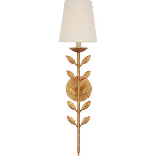Julie Neill for Visual Comfort Signature Avery 26" Sconce Antique Gold Leaf with Linen Shade For Sale