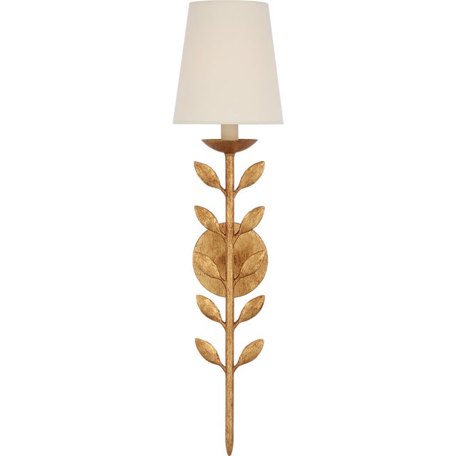 Julie Neill for Visual Comfort Signature Avery 26" Sconce Antique Gold Leaf with Linen Shade For Sale