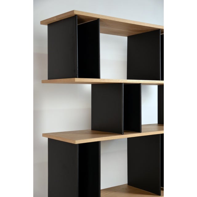 Tall 'Horizontale' Black Steel and Oak Shelving Unit by Design Frères For Sale - Image 11 of 12