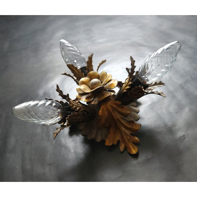 Vintage Florentine Silver-Plated and Gold-Plated 3-Light Ceiling or Wall Lamp from Banci Firenze, Italy, 1960s For Sale - Image 6 of 18