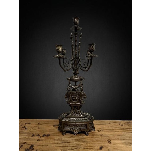 Large Antique French Five-Branch Candleholder in Bronze For Sale - Image 4 of 4