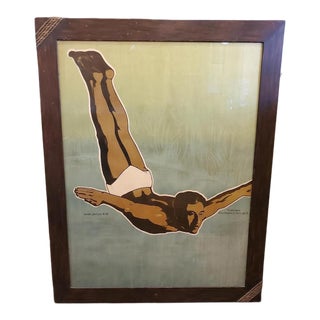 1930s "Gesetzl Geschutzt No. 67" German Diver Figurative Poster, Framed For Sale