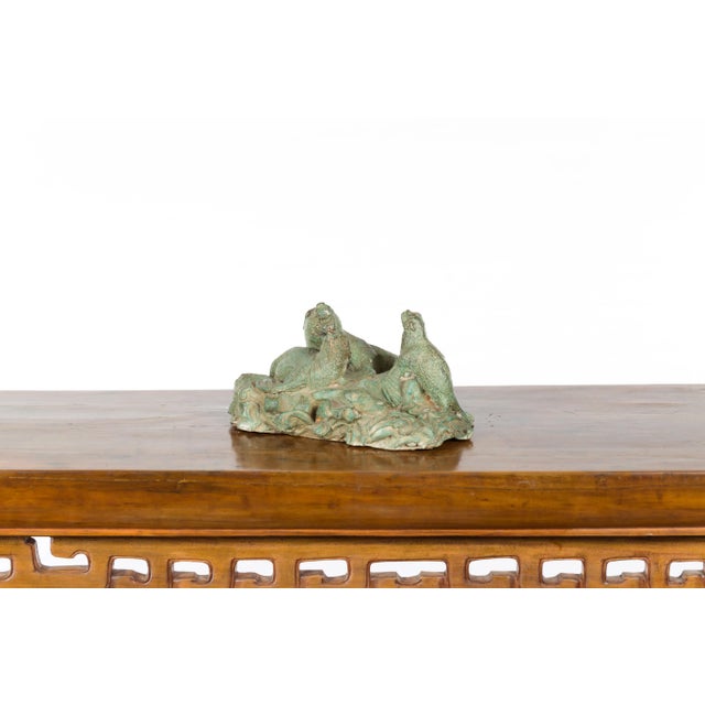Contemporary Contemporary Lost Wax Cast Bronze Sea Lion Sculpted Group with Verde Patina For Sale - Image 3 of 12