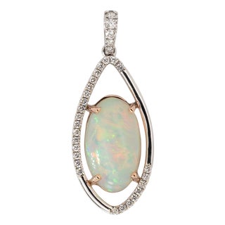 4.4ct Ethiopian Opal & Natural Diamond Accent Pendant | Solid 14k Gold, 16x9.5mm For Sale
