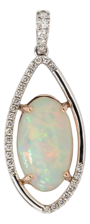 4.4ct Ethiopian Opal & Natural Diamond Accent Pendant | Solid 14k Gold, 16x9.5mm