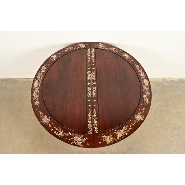 Antique Chinese Carved Rosewood Extension Dining Table With Mother of Pearl Inlay, Circa 1890s For Sale - Image 9 of 16