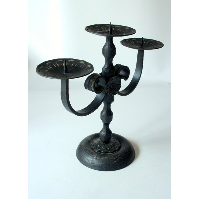 Mid-Century Modern Wrought Iron Candle Holder 3 Arms by Heibi - Vintage For Sale - Image 3 of 8