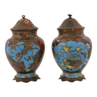 Antique Japanese Meiji Cloisonne Enamel Covered Jars For Sale