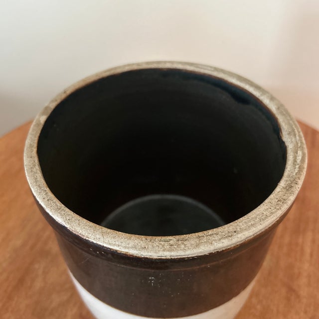 Oxblood Red Vintage American Primitive Two-Toned Glazed Stoneware Crock For Sale - Image 8 of 12