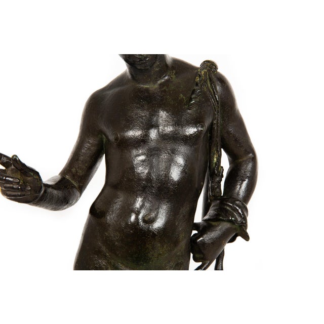 Metal Fine Italian Grand Tour Antique Bronze Sculpture of “Narcissus” After Antiquity For Sale - Image 7 of 18