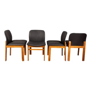 Vintage Italian Chairs in Black Leather, Set of 4 For Sale