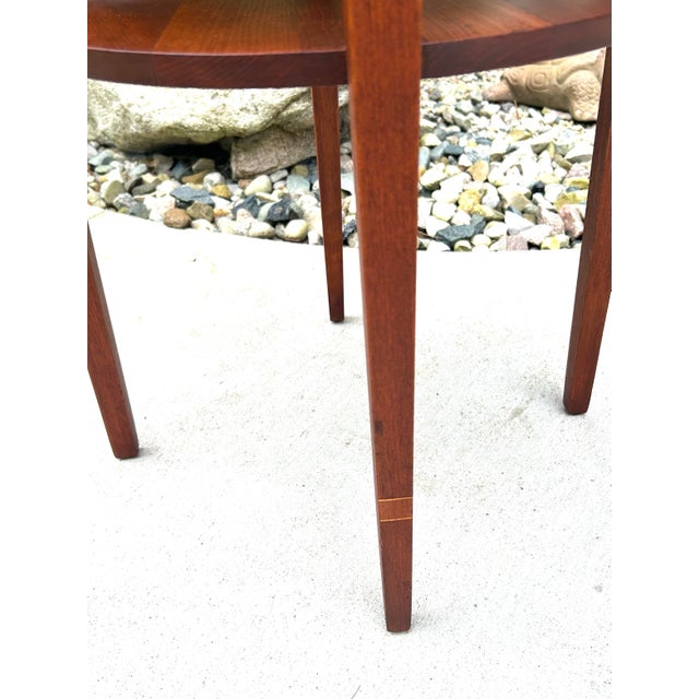 Vintage, Mahogany, Round End/Side Table, With Shelf, and Inlaid Wood Design, Federal Style, 1950’s For Sale - Image 9 of 11