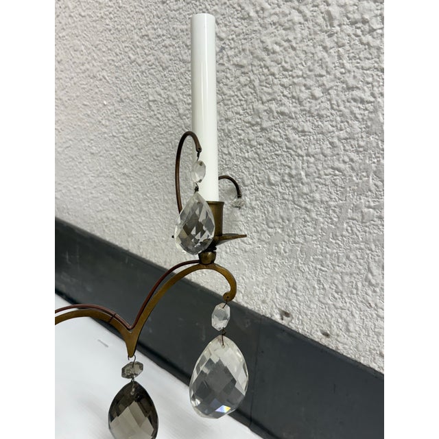 Glass Hollywood Regency Crystal Prism Five Light Wall Sconce, Vintage For Sale - Image 7 of 12