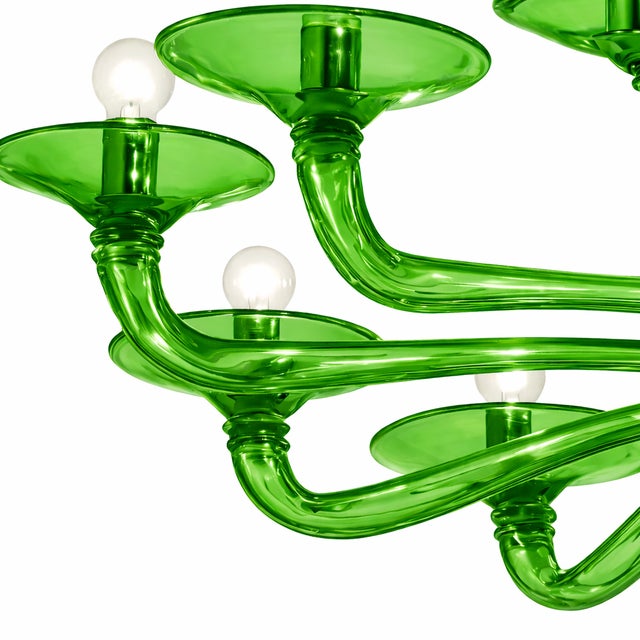 Elegant chandelier in green color made in Murano glass and chromed metal frame. For classical and modern interiors, a...