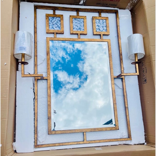 Port 68 Port 68 Avenue Bronze/Gold Mirror With Sconces *In Box* For Sale - Image 4 of 4