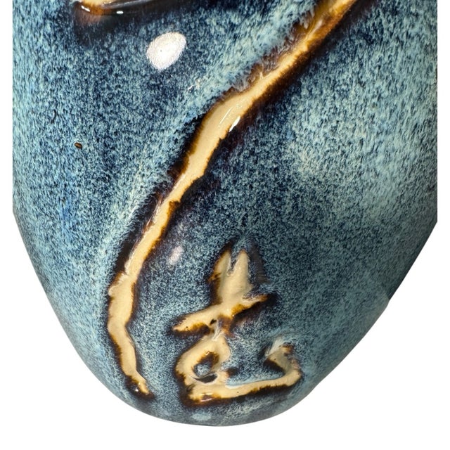 Ceramic Vintage Japanese Tokkuri Sake Bottle Blue Glaze Studio Pottery Vase For Sale - Image 7 of 9