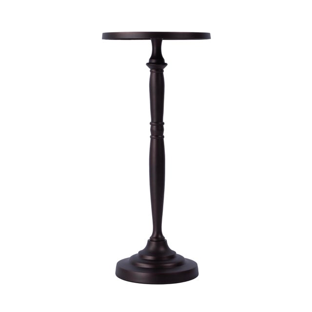 Spritely Home Accent Furniture Landon Outdoor 10 in. W Round Metal Pedestal Base Side Table, Bronze For Sale - Image 4 of 7