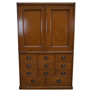 Vintage Dutch Faux Oak Paint Pine Bank of Drawers For Sale