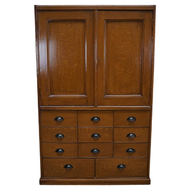 Vintage Dutch Faux Oak Paint Pine Bank of Drawers For Sale