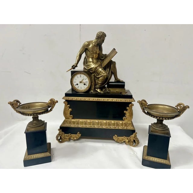 Napoleon III Bronze and Marble Mantelpiece Set, 1800s, Set of 3 For Sale - Image 15 of 16