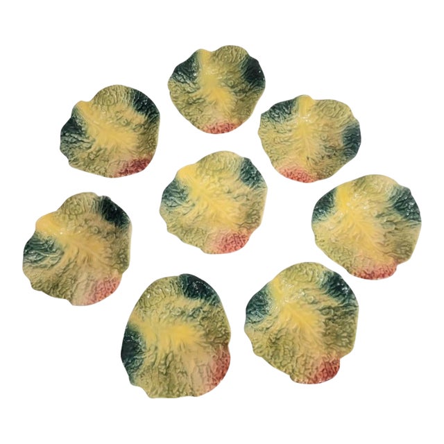 Vintage Italian Cabbage Leaf Curved Colorful Dodie Thayer Style Serving Bowls- Set 8 For Sale