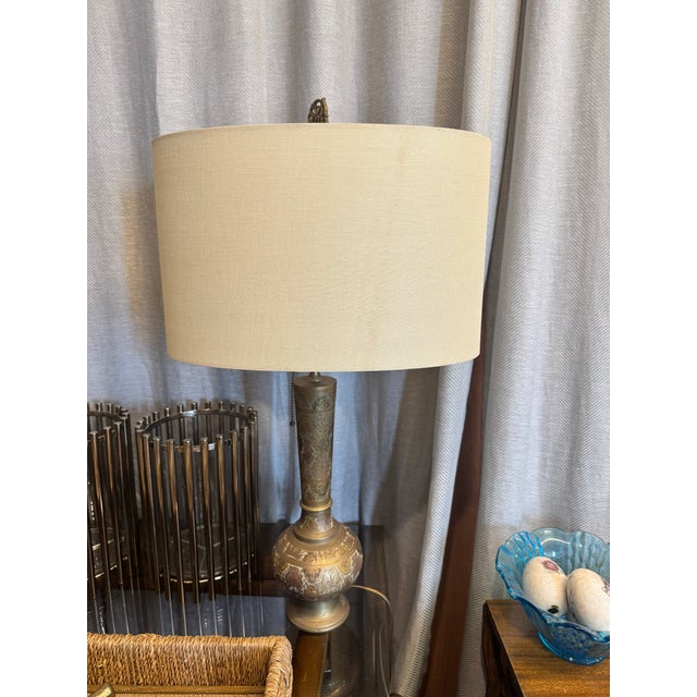 Early 20th Century Enameled Antique Turkish Brass Lamp For Sale - Image 4 of 10