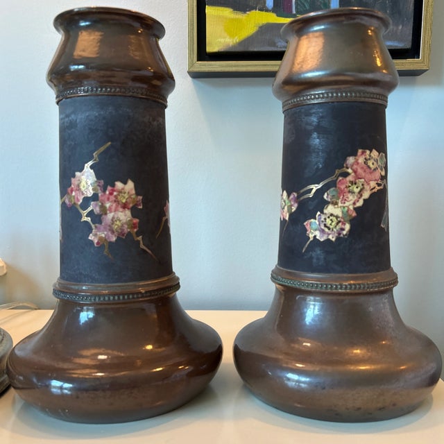 Late 19th Century Pair of Bretby Art Nouveau Vases With a Floral/Bird Design For Sale - Image 5 of 11