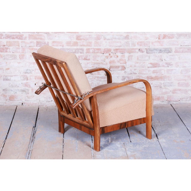 Art Deco High Gloss Reclining Armchair in Walnut, Czech, 1920s For Sale - Image 6 of 15