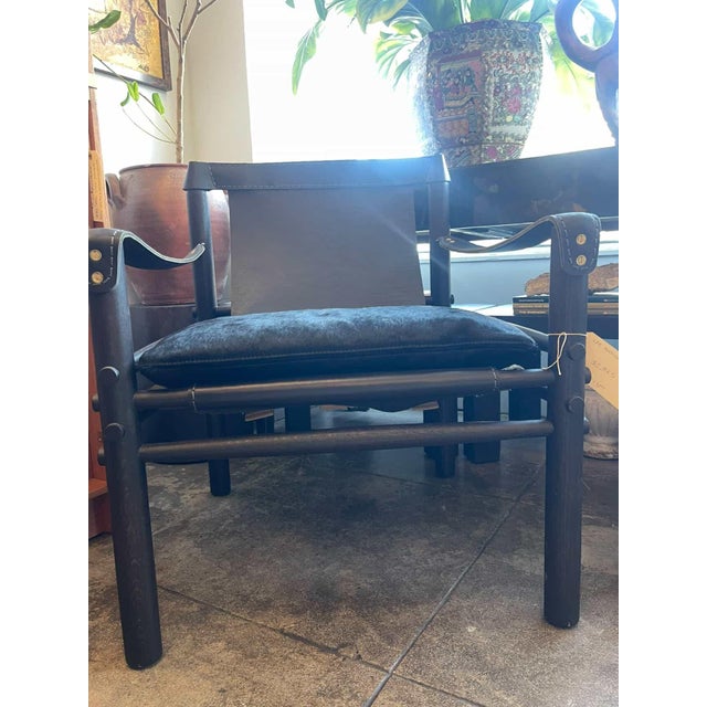 Campaign Leather Chair With Shearling Seat For Sale - Image 3 of 10