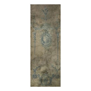 Blue Panoramic Wall Decor on Aged Paper Mounted on Canvas For Sale