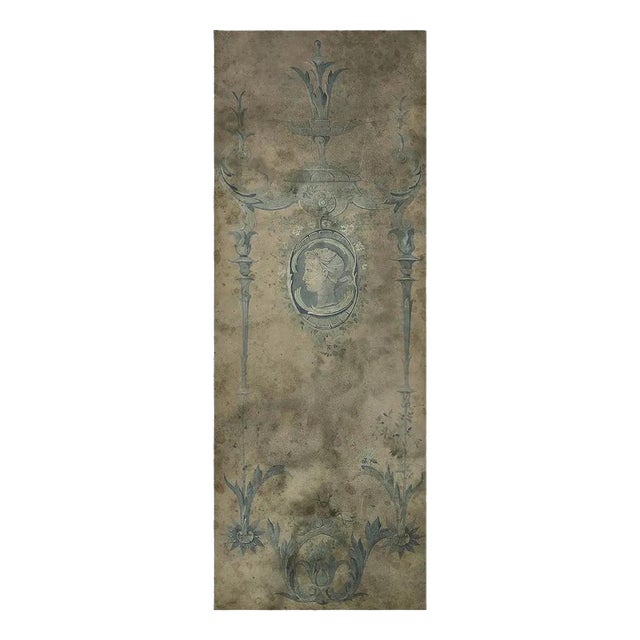 Blue Panoramic Wall Decor on Aged Paper Mounted on Canvas For Sale