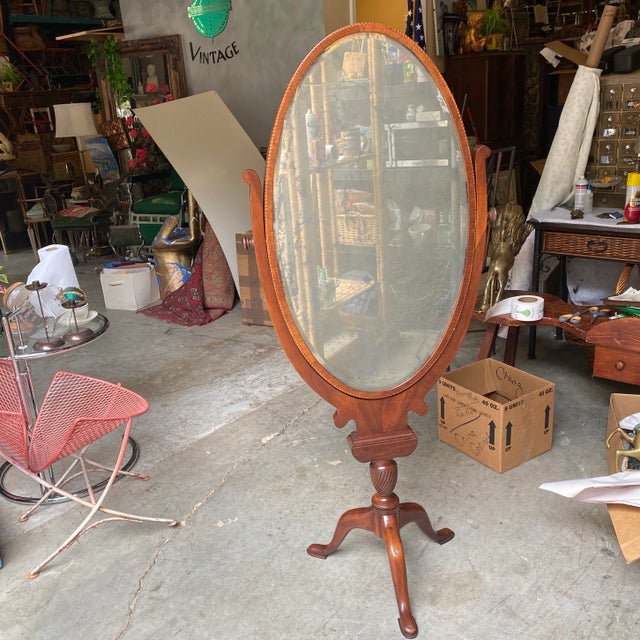Wood Vintage 1930s Standing Mirror With Mercury Beveled Glass and Wooden Marquetry For Sale - Image 7 of 7