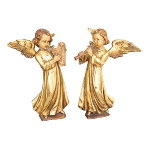 19th Century Antique Italian Gilt Cherubs Angel Figures - a Pair