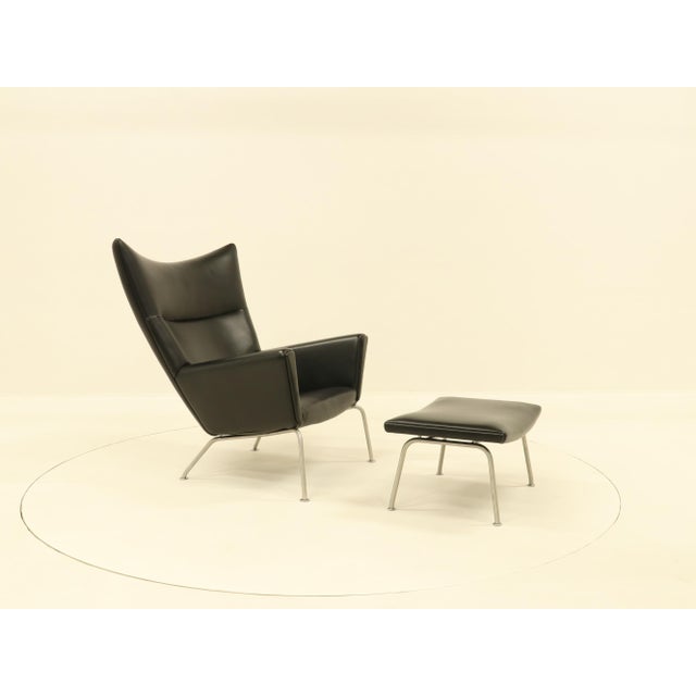 Set of Wing Chair with Ottoman by Hans Wegner for Carl Hansen & Søn, 1990s, Set of 2 For Sale - Image 14 of 18