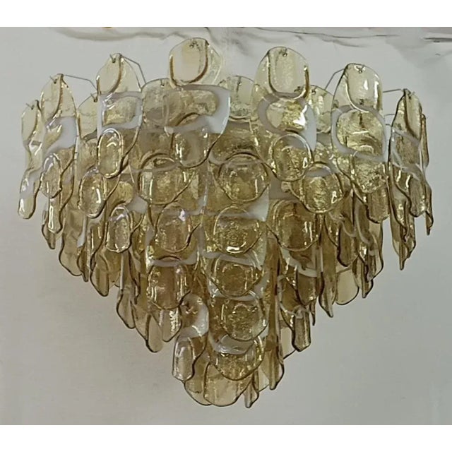Mid-Century Amber and White Murano Glass Chandelier, 2000s For Sale - Image 9 of 10