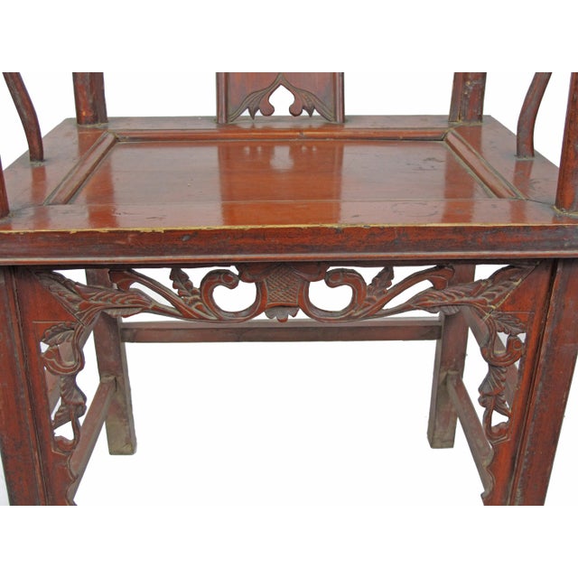 Antique Chinese Red Armchairs With Detailed Carving - a Pair For Sale - Image 9 of 10