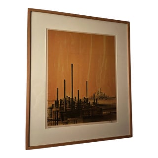 Signed Lithograph 'Factory Fire' by Richard Florsheim For Sale