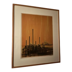 Signed Lithograph 'Factory Fire' by Richard Florsheim